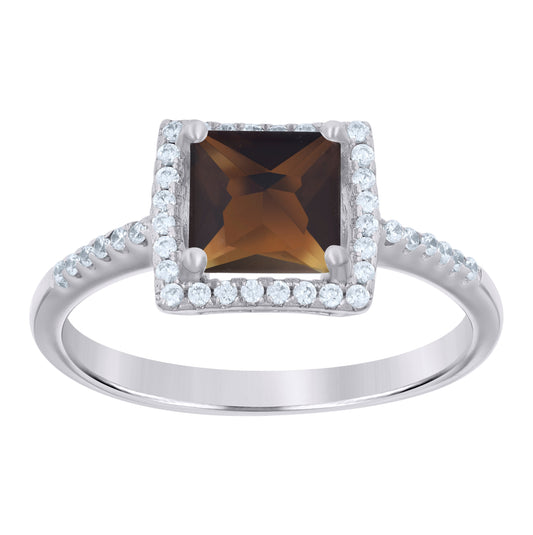 Sterling Silver Womens Brown Princess Cut Cubic Zirconia Fashion Ring Size 6