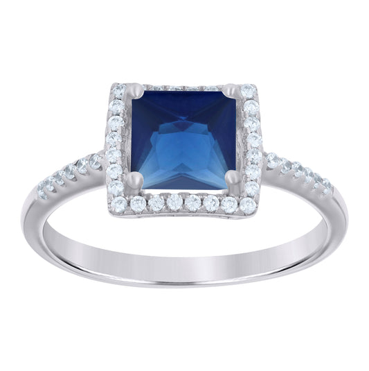 Sterling Silver Womens Royal Blue Princess Cut Cubic Zirconia Fashion Bridal Anniversary Wedding Engagement Band Ring