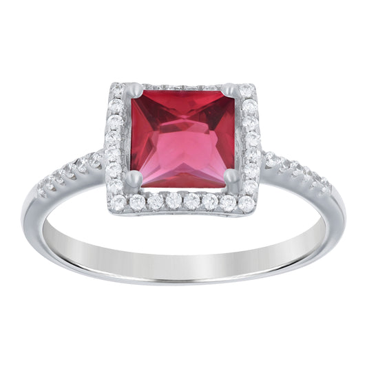 Sterling Silver Womens Red Princess Cut Cubic Zirconia Fashion Bridal Anniversary Wedding Engagement Band Ring