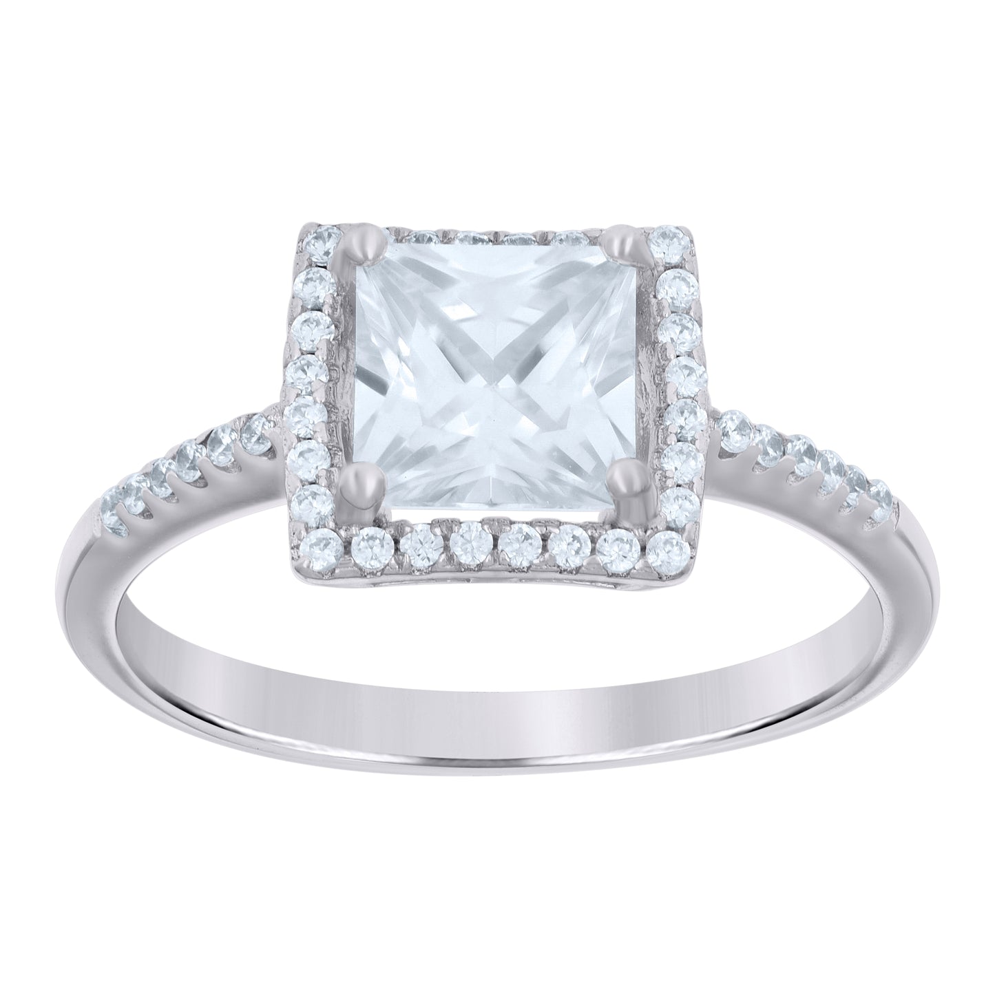 Sterling Silver Womens Princess Cut Cubic Zirconia Fashion Ring Size 6