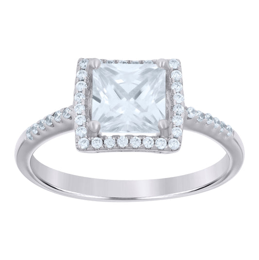 Sterling Silver Womens Princess Cut Cubic Zirconia Fashion Ring Size 6