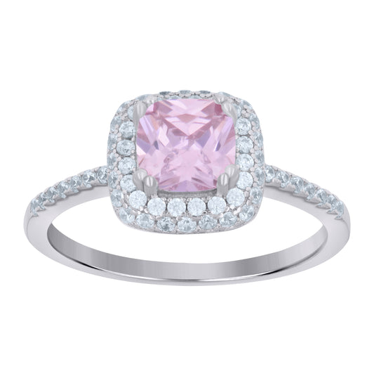 Sterling Silver Womens Pink Cubic Zirconia Halo Bridal Anniversary Wedding Engagement Band Ring