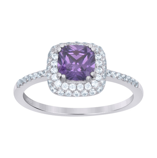 Sterling Silver Womens Purple Cubic Zirconia Halo Bridal Anniversary Wedding Engagement Band Ring