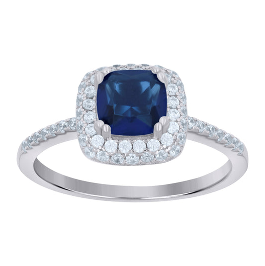 Sterling Silver Womens Royal Blue Cubic Zirconia Halo Bridal Anniversary Wedding Engagement Band Ring