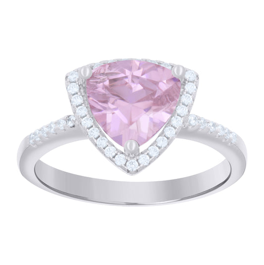 Sterling Silver Womens Pink Trillion Cubic Zirconia Fashion Bridal Anniversary Wedding Engagement Band Ring