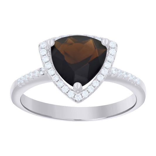 Sterling Silver Womens Brown Trillion Cubic Zirconia Fashion Bridal Anniversary Wedding Engagement Band Ring