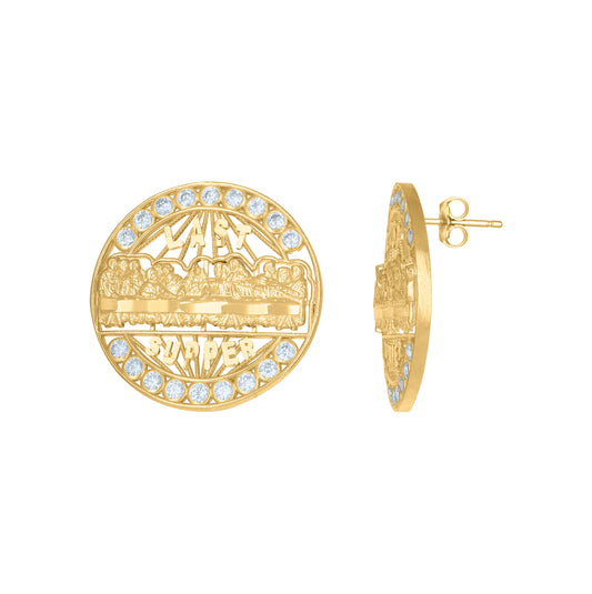 10K Two-Tone Gold Mens Cubic-Zirconia Cubic Zirconia Last Super Religious Stud Earrings