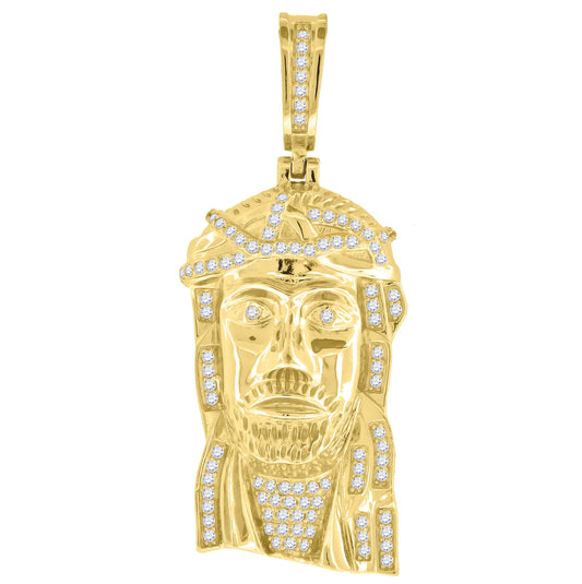 Sterling Silver Mens Cubic Zirconia Jesus Religious Charm Pendant