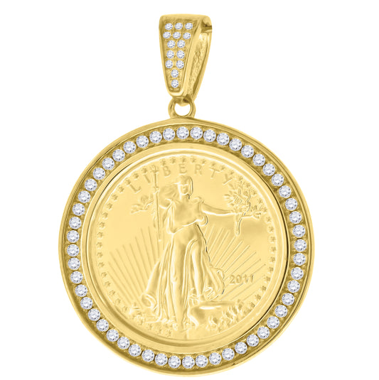Sterling Silver Yellow-Tone Mens Cubic-Zirconia Medallion Lady Liberty Symbol Religious Charm Pendant