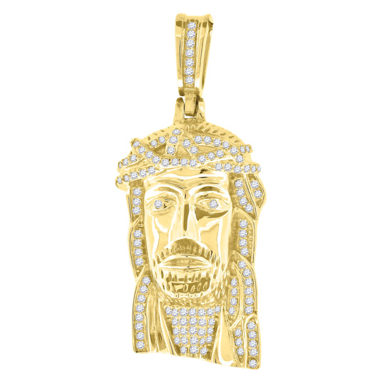 Sterling Silver Mens Cubic Zirconia Jesus Religious Charm Pendant