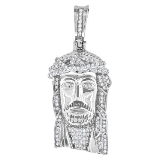 Sterling Silver Mens Cubic-Zirconia Jesus Religious Charm Pendant