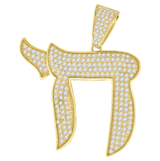 Sterling Silver Yellow-Tone Mens Cubic-Zirconia Chai Symbol Charm Pendant