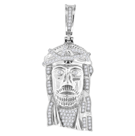 Sterling Silver Mens Cubic-Zirconia Jesus Religious Charm Pendant