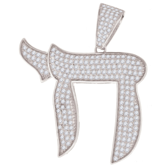 Sterling Silver Mens Cubic-Zirconia Chai Symbol Charm Pendant
