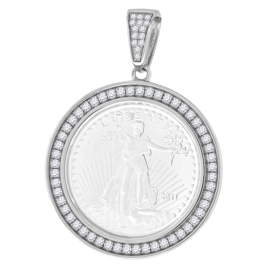 Sterling Silver Mens Cubic-Zirconia Medallion Lady Liberty Symbol Religious Charm Pendant