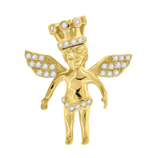 Sterling Silver Yellow-Tone Mens Cubic-Zirconia Angel Religious Charm Pendant