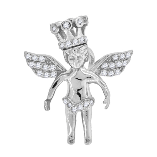 Sterling Silver Mens Cubic-Zirconia Angel Religious Charm Pendant