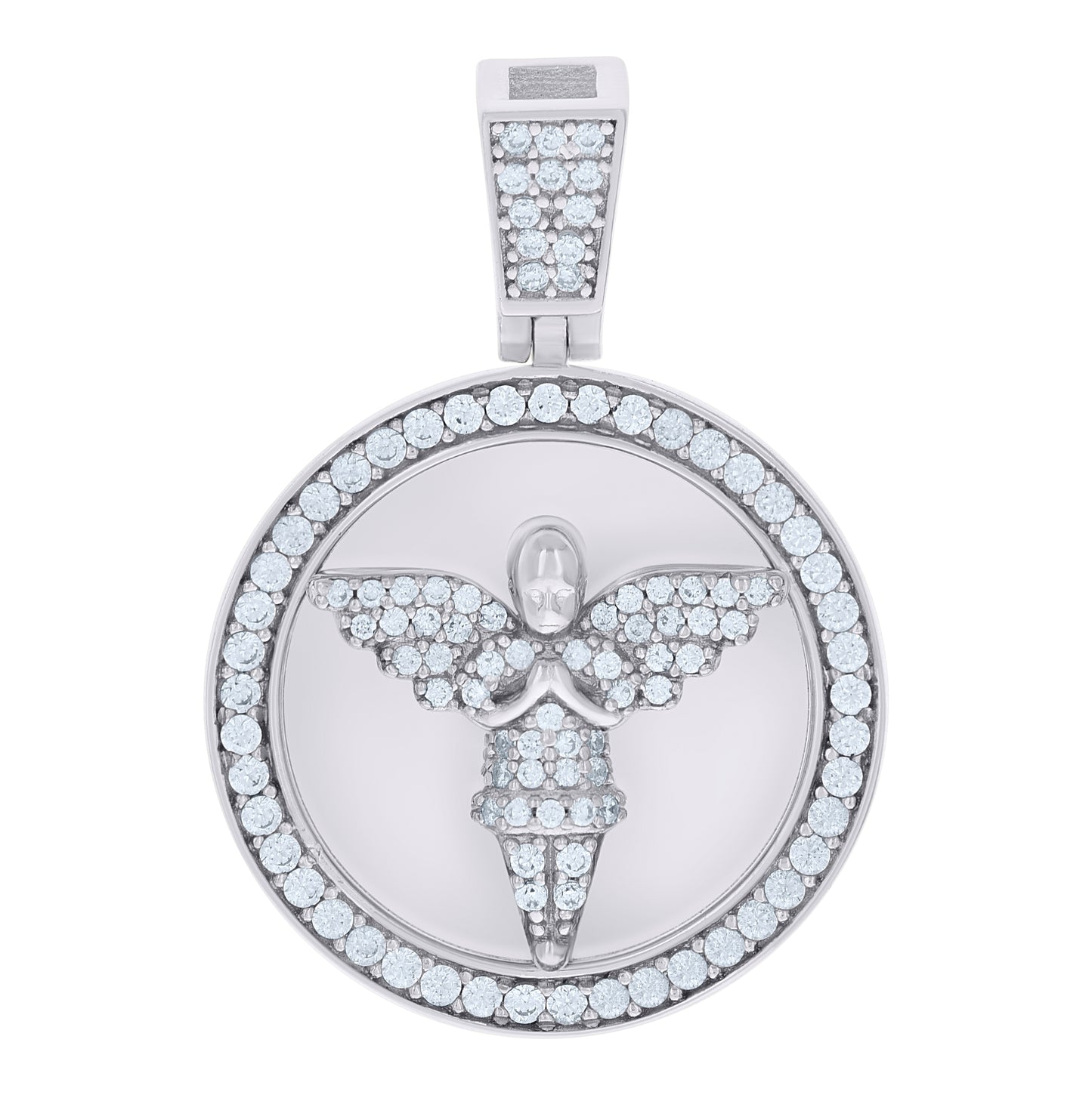 Sterling Silver Mens Cubic-Zirconia Medallion Angel Religious Charm Pendant