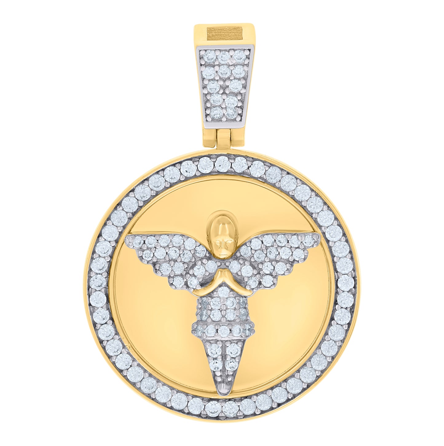 Sterling Silver Mens Cubic-Zirconia Medallion Angel Religious Charm Pendant