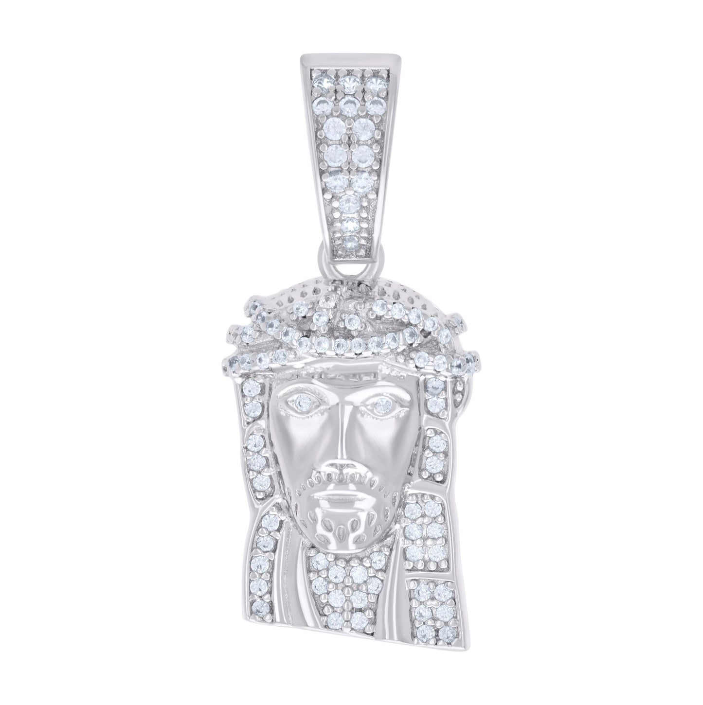 Sterling Silver Mens Cubic-Zirconia Jesus Religious Charm Pendant