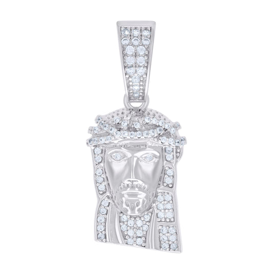 Sterling Silver Mens Cubic-Zirconia Jesus Religious Charm Pendant