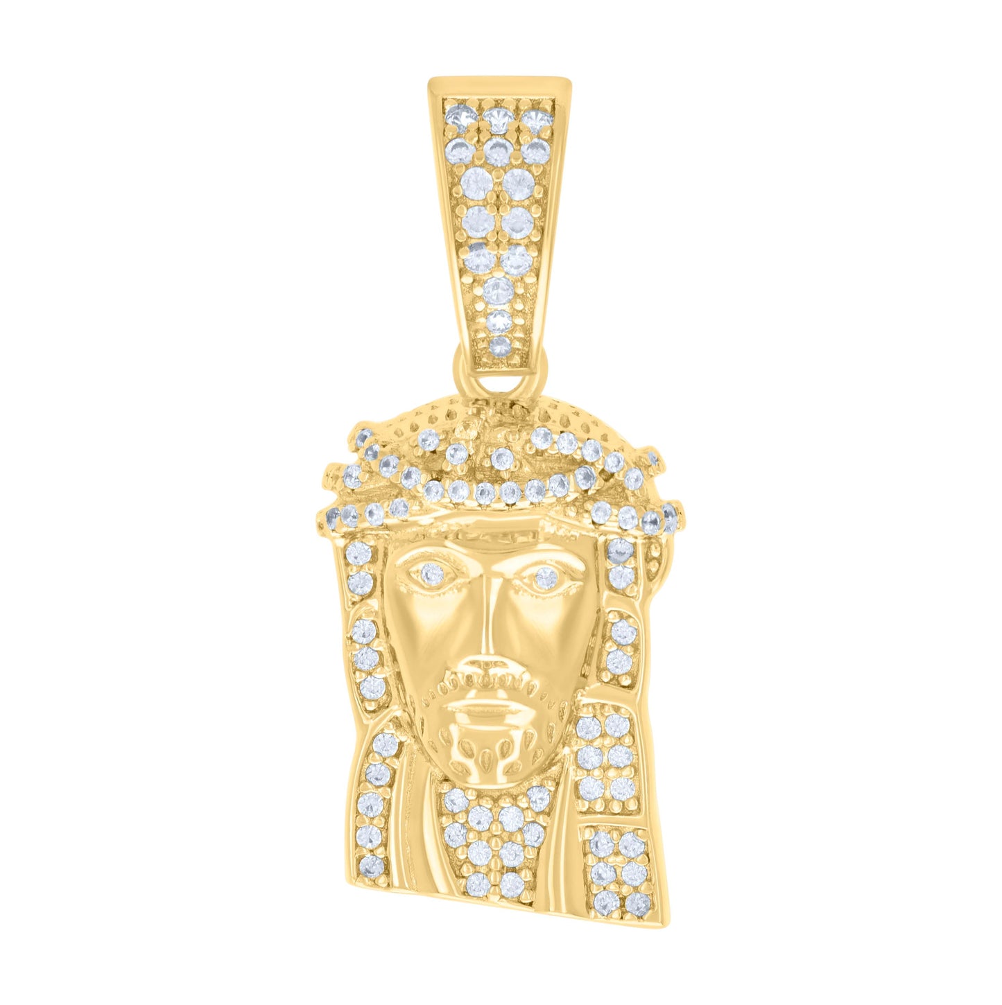 Sterling Silver Mens Cubic-Zirconia Jesus Religious Charm Pendant