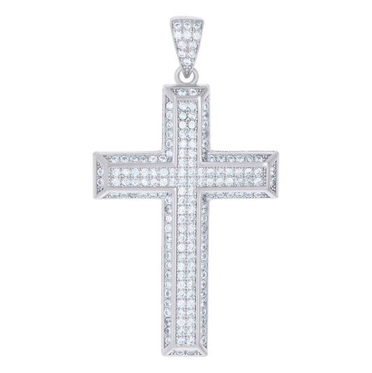 Sterling Silver Unisex Cubic Zirconia Cross Religious Charm Pendant