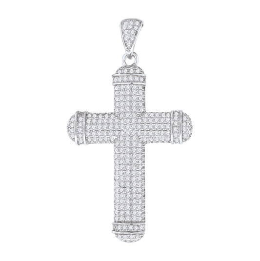 Sterling Silver Unisex Cubic Zirconia Cross Religious Charm Pendant