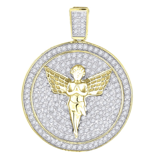 Sterling Silver Yellow-Tone Cubic Zirconia Angel Medallion Mens Pendant Charm