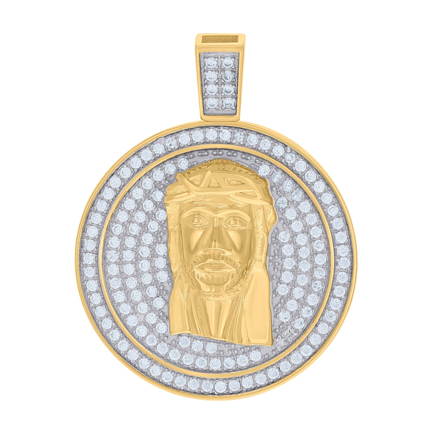 Sterling Silver Mens Cubic-Zirconia Medallion Jesus Religious Charm Pendant