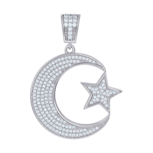 Sterling Silver Mens Cubic Zirconia Celestial Moon Star Charm Pendant