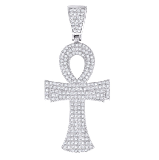 Sterling Silver Unisex Cubic Zirconia Ankh Cross Religious Charm Pendant