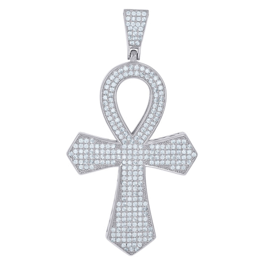 Sterling Silver Unisex Cubic Zirconia Ankh Cross Religious Charm Pendant
