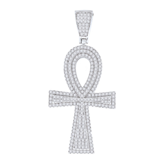 Sterling Silver Unisex Cubic Zirconia Ankh Cross Religious Charm Pendant