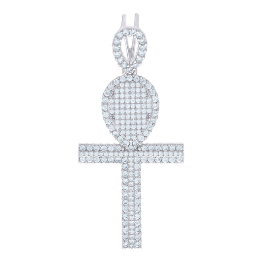 Sterling Silver Unisex Cubic Zirconia Ankh Cross Religious Charm Pendant