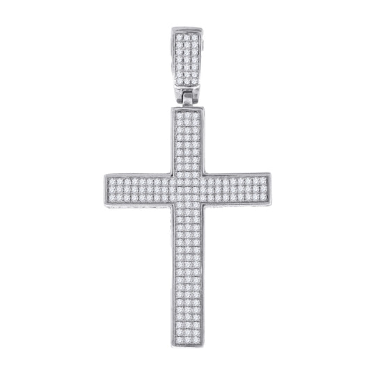 Sterling Silver Unisex Cubic Zirconia Cross Religious Charm Pendant
