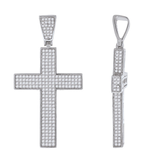 Sterling Silver Unisex Cubic Zirconia Cross Religious Charm Pendant