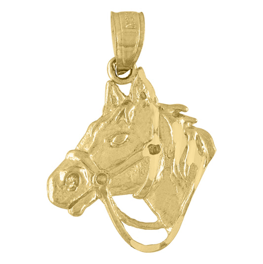 10K Yellow Gold Unisex Horse Head Animal Charm Pendant