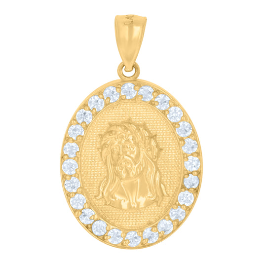 10K Yellow Gold Mens Cubic-Zirconia Medallion Jesus Religious Charm Pendant