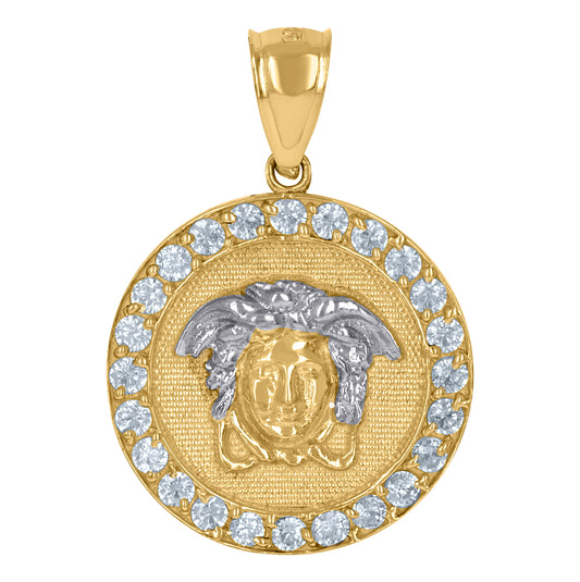 10K Two-tone Gold Mens Cubic-Zirconia Medusa Egyptian Fashion Charm Pendant