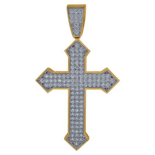 10K Gold Two-Tone Cubic-Zirconia Mens Cross Religious Charm Pendant