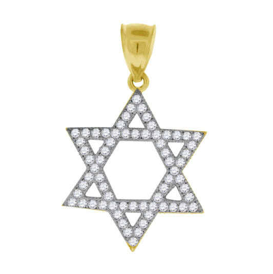 10K Two-Tone Gold Unisex Cubic-Zirconia Cubic Zirconia Star Of David Religious Charm Pendant