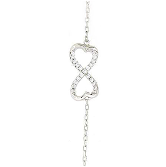 Sterling Silver Womens Cubic Zirconia Rolo Link Infinity Heart Bracelet