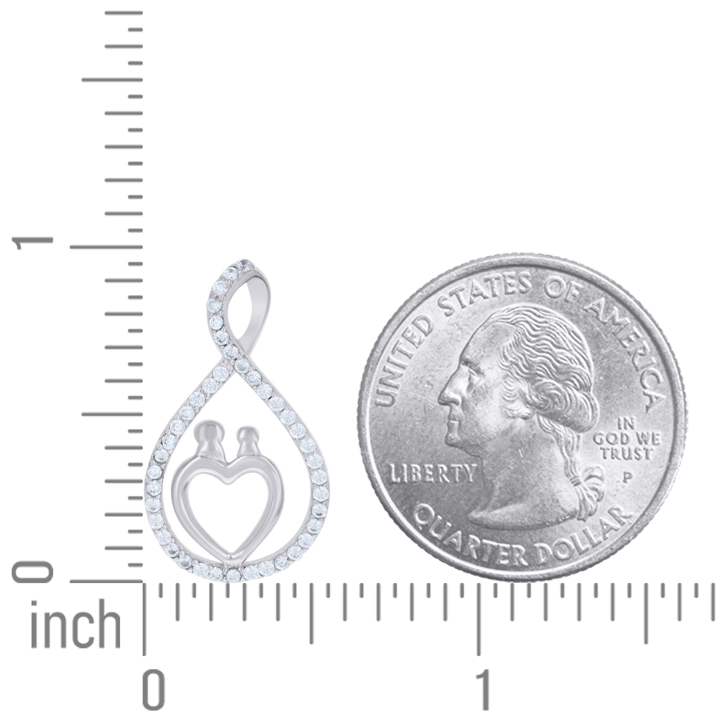 Sterling Silver Womens Cubic Zirconia Heart Charm Pendant
