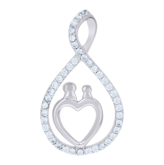 Sterling Silver Womens Cubic Zirconia Heart Charm Pendant