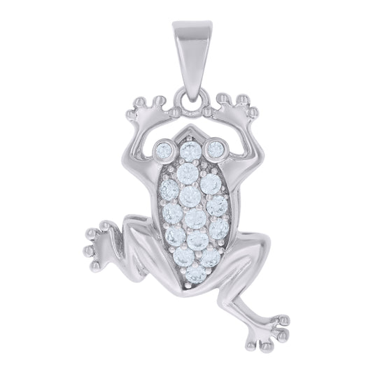 Sterling Silver Mens Cubic Zirconia Frog Charm Pendant