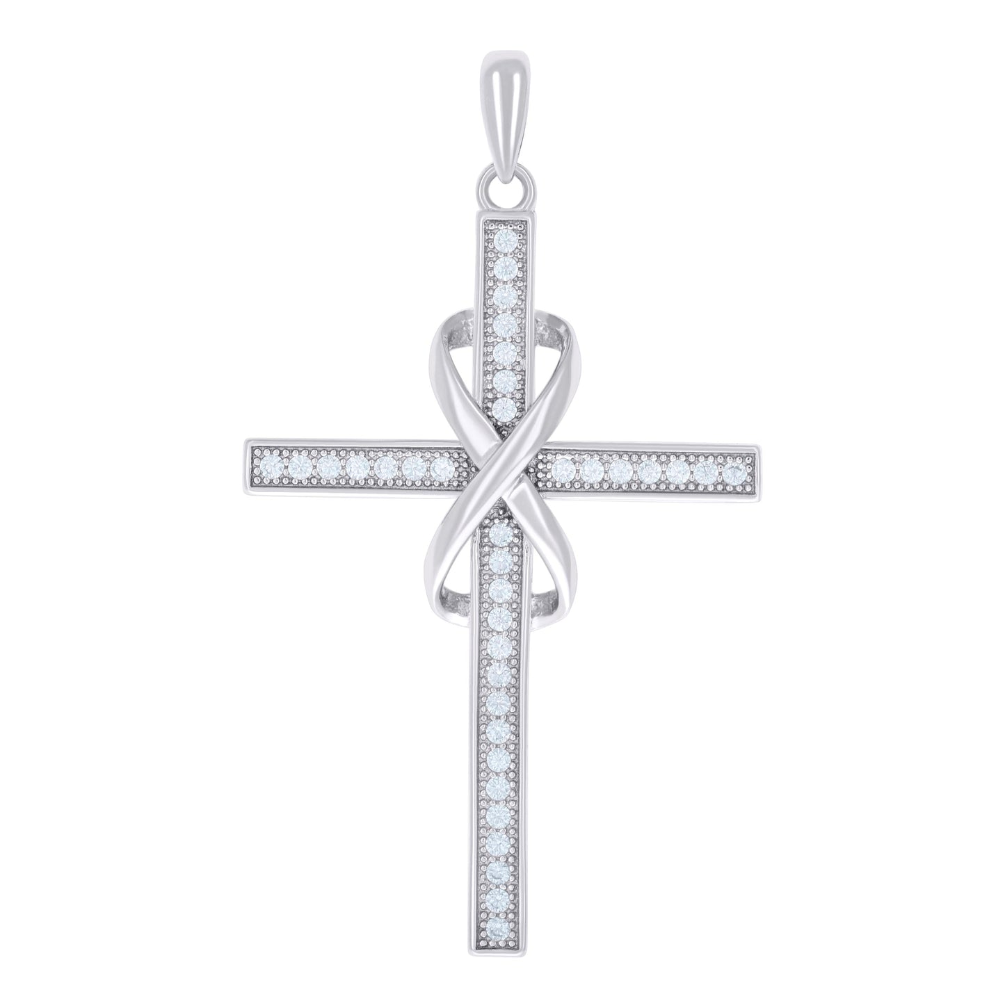 Sterling Silver Unisex Cubic-Zirconia Cross Religious Charm Pendant