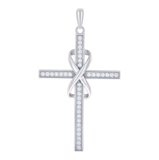 Sterling Silver Unisex Cubic-Zirconia Cross Religious Charm Pendant