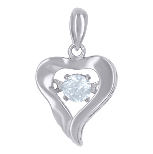 Sterling Silver Womens Sparkling Cubic-Zirconia Heart Charm Pendant