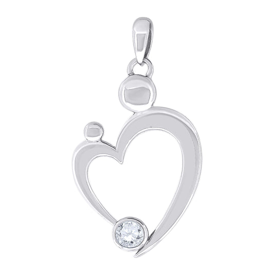 Sterling Silver Womens Cubic-Zirconia Heart Charm Pendant